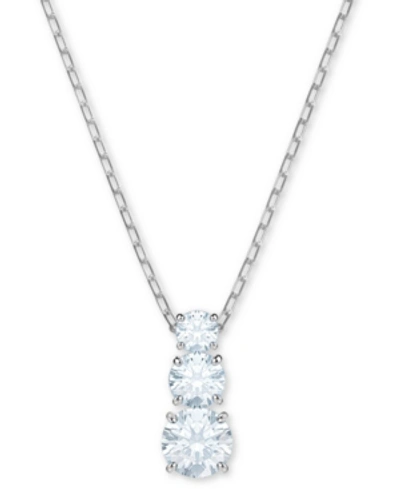 Swarovski Silver-tone Triple-crystal Pendant Necklace, 14-4/5" + 2" Extender In Neutral