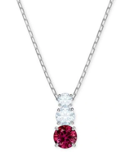 Swarovski Silver-tone Triple-crystal Pendant Necklace, 14-4/5" + 2" Extender In Red