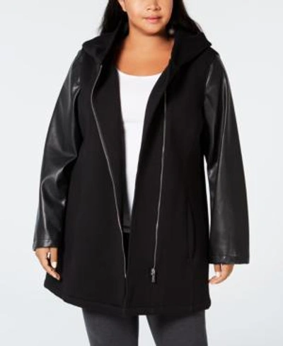 Calvin Klein Plus Size Mixed-media Moto Jacket In Black