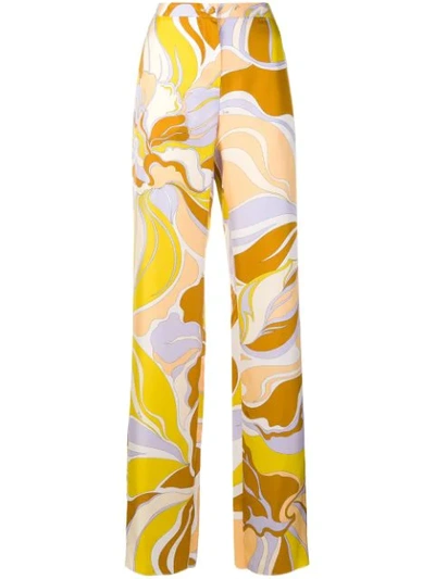 Emilio Pucci High-rise Printed Silk-twill Wide-leg Trousers In Brown