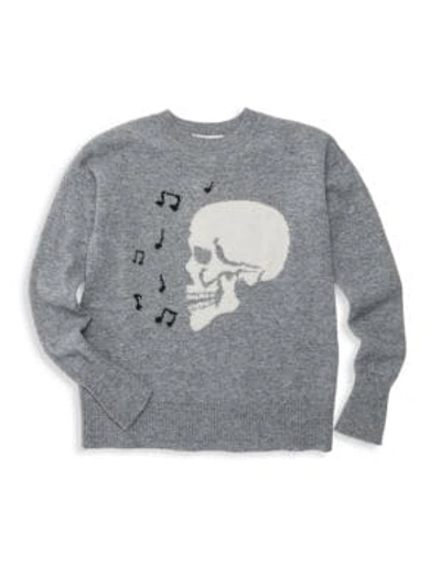 Autumn Cashmere Little Girl's & Girl's Singing Skull Crew Sweater In Grey