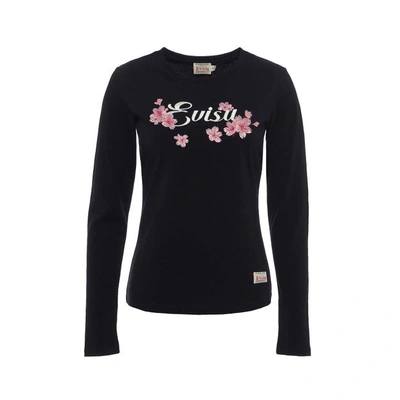 Evisu Sakura Embroidered Long-sleeved T-shirt In Black