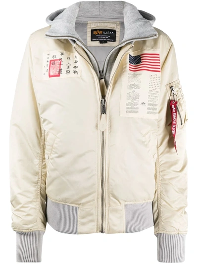 Alpha Industries Ma-1 D-tec Blood Chit Bomber Jacket In White