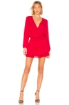 Krisa Smocked Surplice Mini Dress In Red