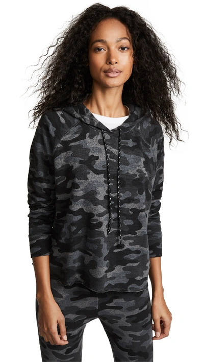 Sundry Camo-print Cropped Pullover Hoodie In Charcoal