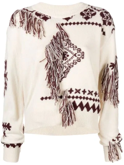 Just Cavalli Intarsia Tassel Sweater In White