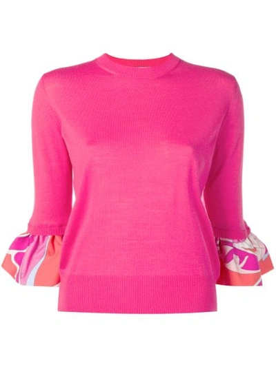 Emilio Pucci Printed Silk-trimmed Wool Sweater In Pink