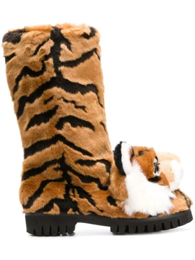 Dolce & Gabbana Tiger Surface Boots In Neutrals