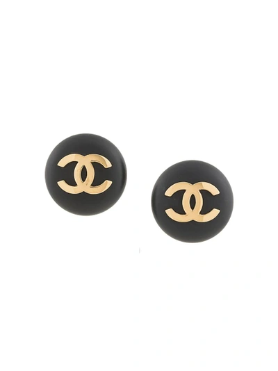 Pre-owned Chanel Vintage Cc Logos Button Earrings - Black