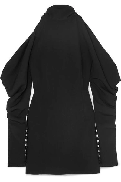16arlington Cold-shoulder Crepe Turtleneck Mini Dress In Black