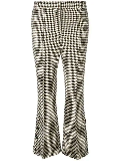Rokh Cropped Houndstooth Tweed Flared Pants In White