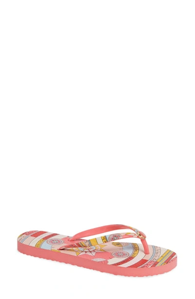 Tory Burch Printed Thin Flip-flops In Pink Constellation