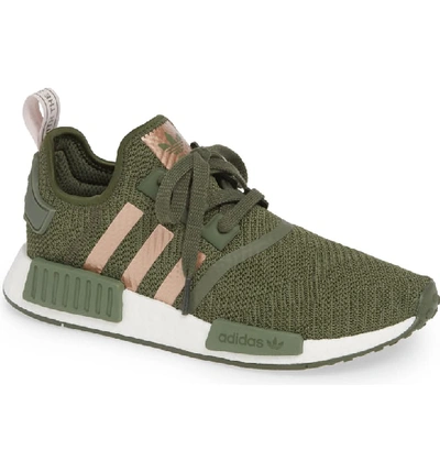 Adidas Originals Women's Nmd R1 Knit Low-top Sneakers In Base Green/ Super Pop