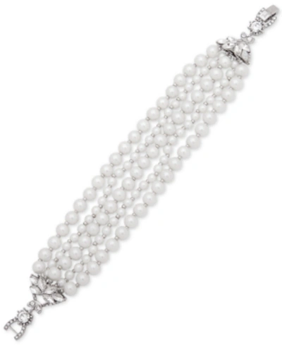 Jenny Packham Silver-tone Imitation Pearl & Crystal Multi-strand Bracelet
