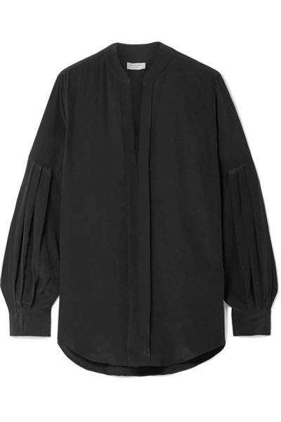 Equipment Estella Pleated Washed-silk Blouse In Black