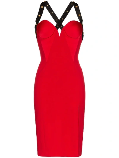 Versace - Medusa Stud Satin Mini Dress - Womens - Red