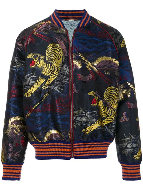 Gucci Tiger Jacquard Bomber Jacket In 4026 | ModeSens