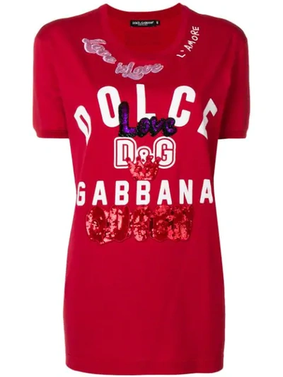 Dolce & Gabbana Logo贴花t恤 - 红色 In Red