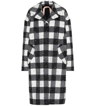 N°21 No. 21 - Single Breasted Wool Blend Check Coat - Womens - Black White In Multicolor