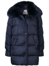 Moncler Fur Trim Puffer Jacket - Blue