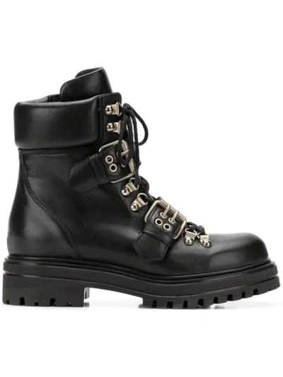 Albano Buckled Strap Combat Boots In Black