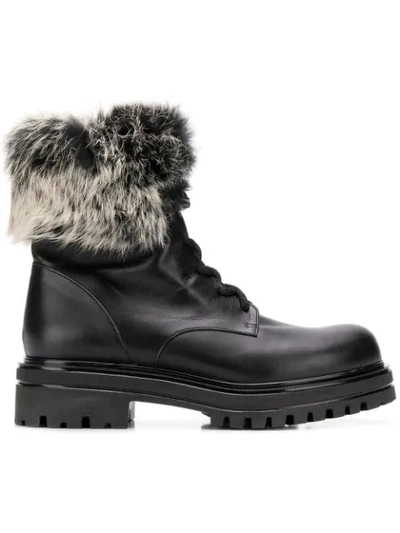 Albano Fur Trim Boots - Black