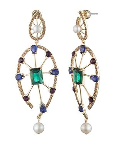 Carolee Gold-tone Multi-crystal & Freshwater Pearl (5-8mm) Statement Earrings