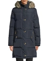 Michael Michael Kors Faux Fur Trim Puffer Coat In Navy