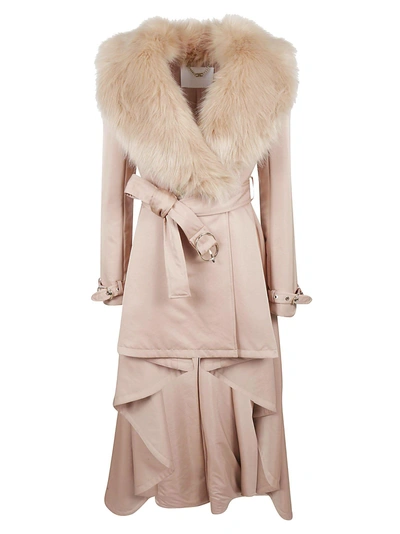 Elisabetta Franchi Celyn B. Fur Trench Coat In Pink