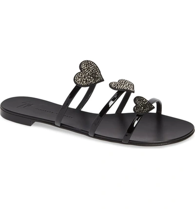 Giuseppe Zanotti Triple Heart Embellished Slide Sandal In Nero