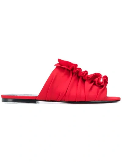 Proenza Schouler Frayed Crepe Flat Sandals In Red