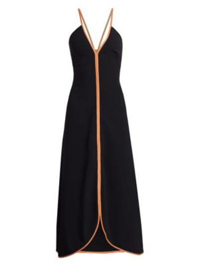 Victoria Beckham Leather-trimmed Camisole Dress In Black Camel