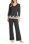 Natori Shangri La Luxe Lace-trim Pajama Set In Black