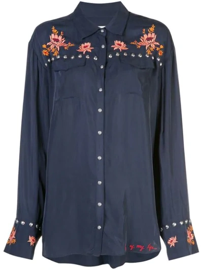 Cinq À Sept Lexi Embroidered Studded Blouse In Navy Multi