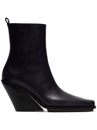 Ann Demeulemeester Black 100 Leather Wedge Ankle Boots In Purple