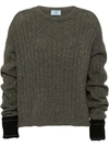 Prada Contrast Cuff Ribbed Sweater - Grey