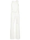 Halston Heritage Sleeveless Cowl Draped Jumpsuit W/ Sash In White