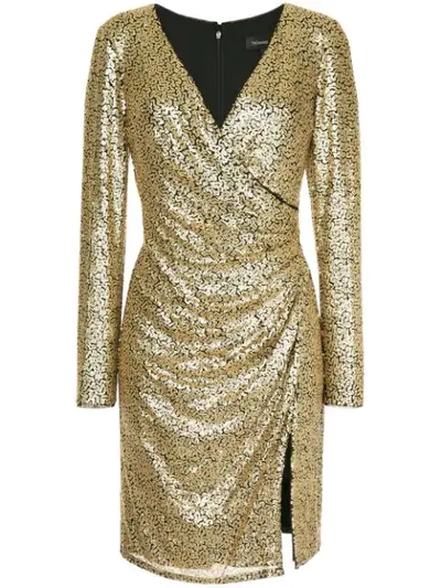 Tadashi Shoji Wrapped Front Dress In Gold