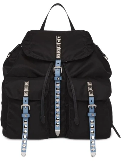 Prada Studded Buckle Backpack In Black