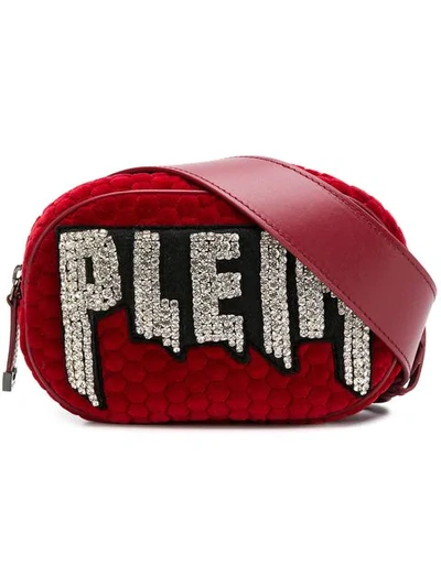 Philipp Plein Quilted Crystal Logo Belt Bag In Red