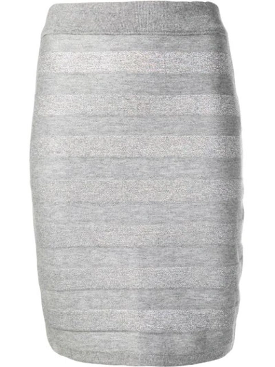 Balmain Striped Knitted Pencil Skirt In Grey