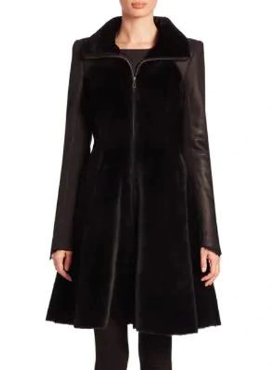 The Fur Salon Shearling A-line Coat In Black