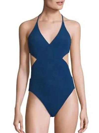 Tory Burch Solid Wrap One-piece Swimsuit In Capri Blue