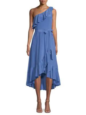 ruffle strap silk wrap dress