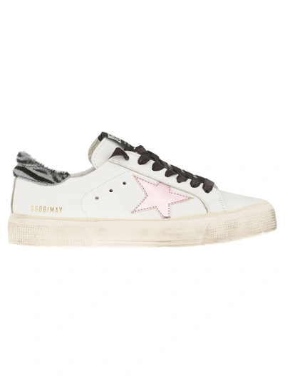 Golden Goose May Sneaker In White Leather-grey Zebra Pony