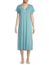Natori Zen Floral Gown In Heathered Turquoise
