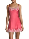 Natori Josie  Lace-trim Silk Chemise In Pomegranate With Rose Beige Lace