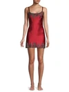 Natori Josie  Lace-trim Silk Chemise In Ruby Red