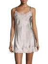 Natori Josie  Lace-trim Silk Chemise In Silver With Rose Beige Lace