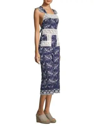 Nightcap Clothing Olive Lace Apron Jumpsuit In Navy